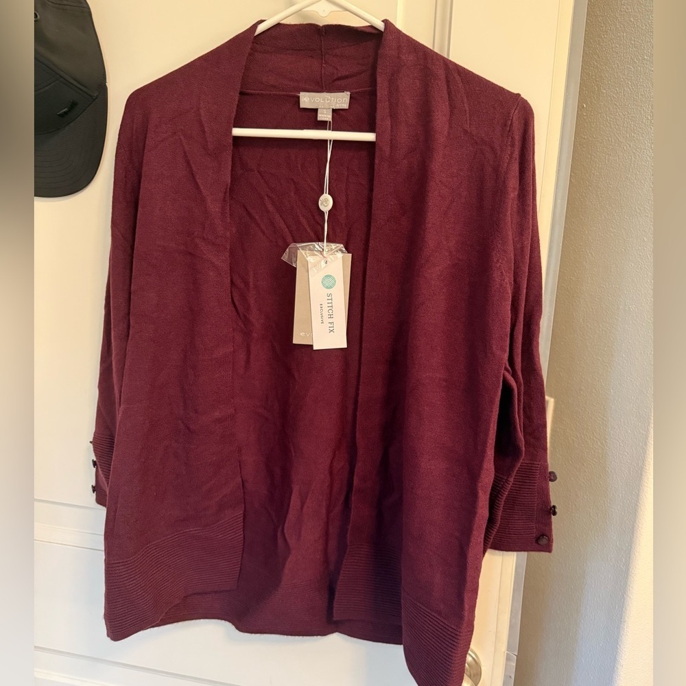NWT Evolution Stitchfix Open Cardigan 3/4 Button Sleeve Maroon Burgundy size S